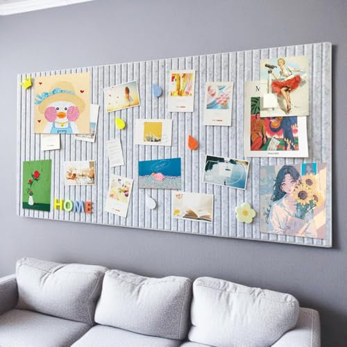 BIZOI Große Filz Pinnwand Selbstklebend, 60x40 cm Filzboard Memotafeln, Dekorative Pinnwand aus Filz, 0,9cm Dick, Faltbare Fototafel mit Selbstklebendem Klebeband für Büro, Zuhause, Schule (Hellgrau)