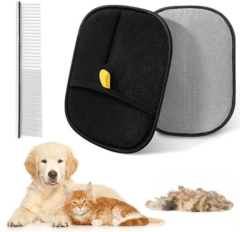 Dokduk 2 PCS Pet Grooming Gloves Double-Sided & Static Removal Gloves Pet Hair Cat Grooming Gloves Pet Grooming Gloves for Dogs Bathing, Versatile Grooming