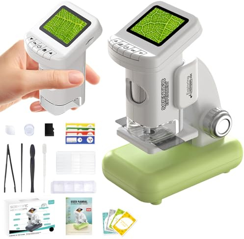 Umisu Mini Microscopio Digitale Portatile per Bambini con Schermo da 2,0’’, 6 Luci Regolabili, Microscopio Elettronico 200X, Memoria Integrata per Foto, Regalo Educativo Scientifico di Compleanno