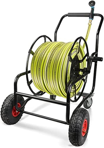 Carrello avvolgitubo da giardino a 4 ruote, stoccaggio mobile per tubo dell'acqua per cortile esterno, tiene tubo lungo
