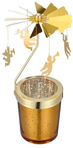 Hemobllo Rotierender Kerzenhalter Glas, Weihnachten Gold Kerzenhalter, Teelicht Karussell Engel Anhänger Teelichtgläser Rotierender für Geburtstag Hochzeit Deko Wohnzimmer Tischdeko