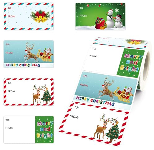 Namensaufkleber Weihnachten, 500 Stück Geschenkaufkleber Weihnachten, Christmas Stickers, Aufkleber Weihnachtens zum Beschriften, für Geschenkverpackungen Umschlag