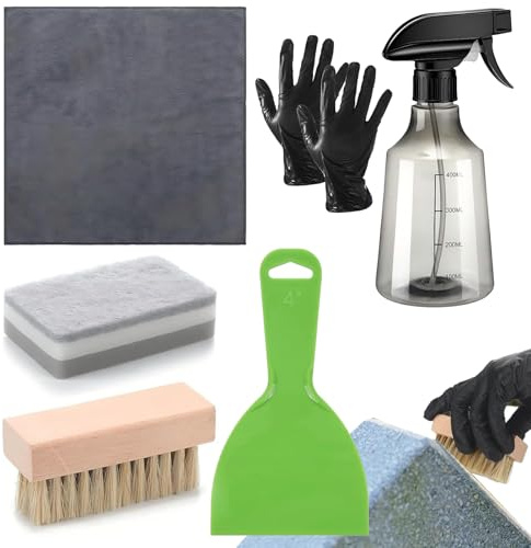 Gravestone Cleaning Kit – Cleaning Tools – Gloves Mop Sponge Scraper Brush Sprayer for Stone Care for Monuments External Cemeteries