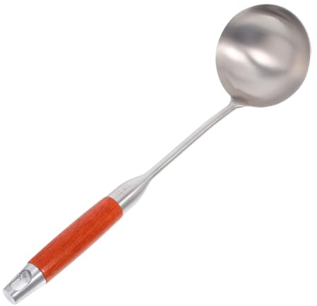 STOBAZA Cuchara De Cocina De Acero Inoxidable Grande Mango De Madera Para Servir Sopa y Mezclar Salsas Cocina