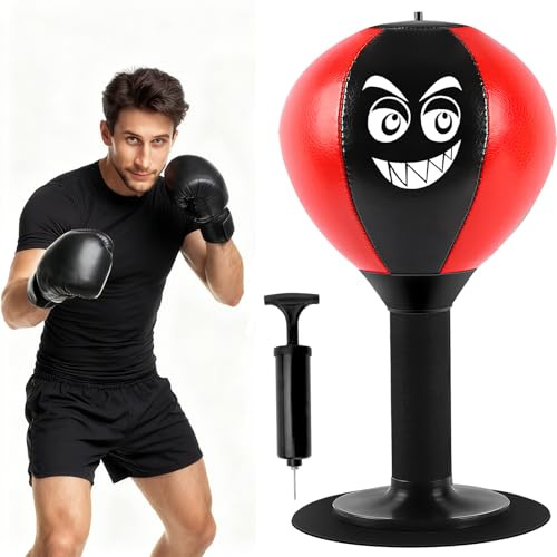 Punching ball Scrivania con ventosa e pompa, per alleviare lo stress, sacco da boxe, tavolo gonfiabile, palla da boxe, giocattolo antistress, per ufficio, casa, ufficio e adulti (rosso)