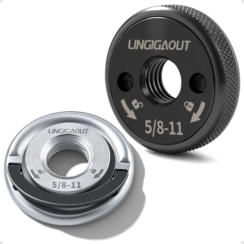 LINGIGAOUT 5/8-11 Angle Grinder Flange Nuts 2-Pack, Tool-Free Quick Release Locking Kit. Silver D-Ring & Knurled Arbor Nut. Heavy Duty Self-Locking for 4-1/2 5 7 9 Grinders