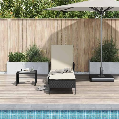 Mandloder Sonnenliege Schwarz Cremeweiß, Poly-Rattan Gartenliege Relaxliege, verstellbare Terrassenliege 55x200x92 cm, wetterfeste Strandliege Chaiselongue für Outdoor