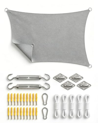 Vela de Sombra Rectangular 3x4m con Kit de Instalación, HDPE Impermeable y Antidesgarro, Protección UV, Resistente al Viento, Incluye Accesorios, Balcón, Jardín o Patio, Gris
