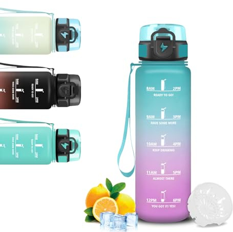 Mujigaga Bouteille- 500ml- Gourde Enfant, Facile à Transporter, Bouteille Anti-Fuite, Facile à Nettoyer, Gourde Plastique, Gourdes Graduée pour 1 Journee pour Bureau, Camping, Voyage, Sport, Running