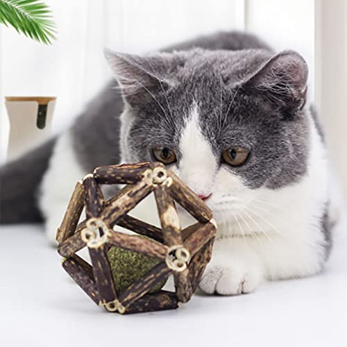 Alomejor Boule en Bois d'herbe à Chat, Bâton de Vigne Argentée, Meulage des Dents, Améliore L'appétit, à Mâcher pour Chats, Chaton, Boule de Menthe pour Une Haleine Fraîche et L'élimination du