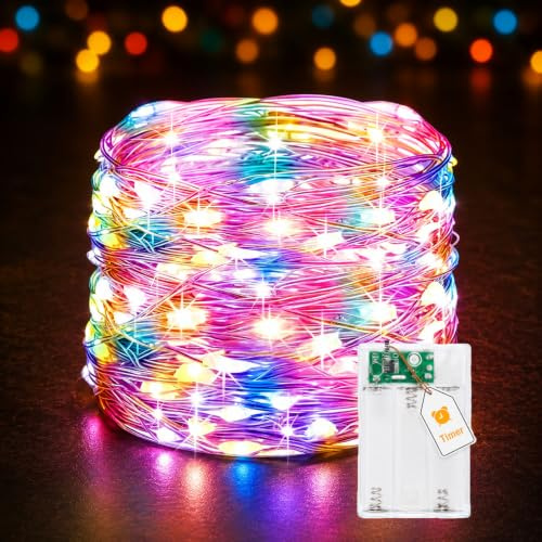 ZingBox Lichterkette Batterie Timer, 10M 100LED Bunte Lichterkette, Mini Klein Kupferdraht Wasserdicht, Innen Außen für Weihnachten Geburtstag Party Hochzeit Zimmer Kinderzimmer Balkon Deko