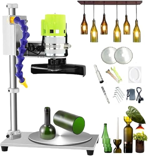 Cortador De Botellas De Vidrio Eléctrico, 7 Velocidades Ajustables 2000-6000 RPM, Kit De Corte De Bricolaje Con Base Giratoria Antideslizante For Botellas De Vidrio Redondas Y Cuadradas