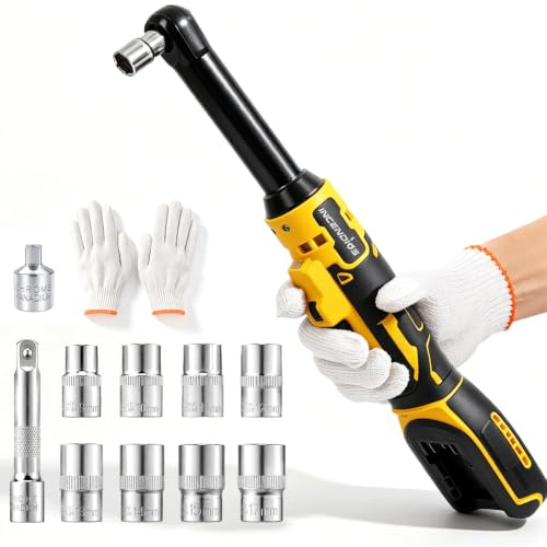 3/8 Extended Cordless Ratchet Wrench Compatible with Dewalt 20V Battery | 74ft-lbs Electric Ratchet with 6.3 Extended Head, 1250RPM, LED Light, 8 Sockets Set, Adapters, 3 Inch Extension Bar