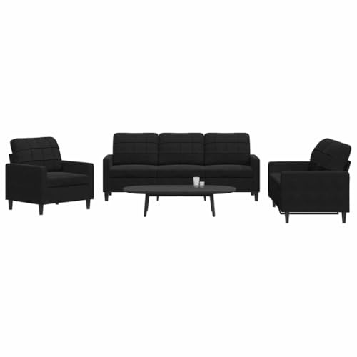 Augerqir 3 TLG Sofagarnitur mit Kissen, schwarzer Samt, Couch Polstergarnitur für Wohnzimmer, Gästezimmer, Büro und Lounge, Platz für Entspannung, Armlehne und Rückenlehne