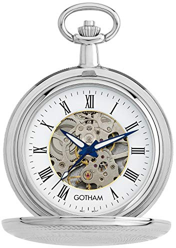 Gotham Men's Silver-Tone 17 Jewel Mechanical Double Cover Pocket Watch # GWC14051S