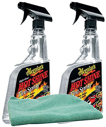 Meguiar's Hot Shine High Gloss Tire Spray (24 oz.) Bundle with Microfiber Cloth (3 Items)