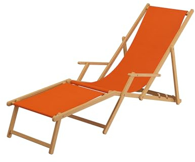Holz-Liegestuhl Strand-Liege Stofffarbe TerracottaFußteil