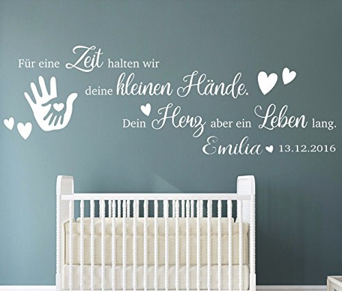 tjapalo® pkm191-name (B160xH53cm) Wandtattoo Kinderzimmer Baby Wandtattoo Spruch für eine Zeit halten wir mit Geburtsdatum Datum Name Wunschname Wandsticker Mädchen jungen Babyzimmer