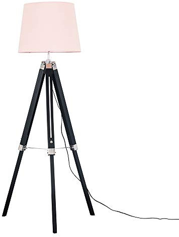MiniSun | Modern Black Wood and Silver Chrome Tripod Floor Lamp with a Pink Tapered Light Shade | Floor Lamps & Torchieres, Home Décor & Improvement Essential