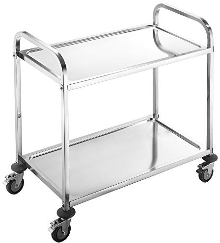 BPT Carrello da cucina in acciaio inox con 2 ripiani, carrello a rotelle, mensa, cucina alberghiera, carrello per il trasporto YKR-L2