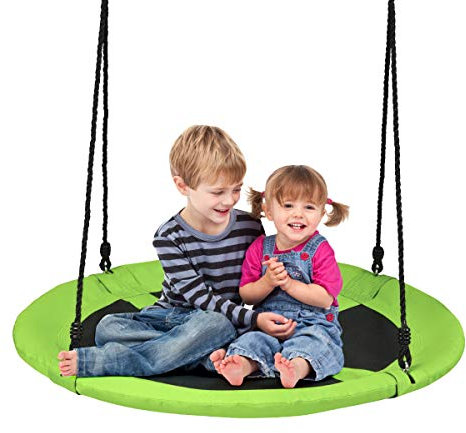 DREAMADE Altalena a Nido Rotondo, Altalena da Giardino per Bambini/Adulti, Altezza Regolabile 100-160 cm, Grande Sedile Diametro 100cm, Carico 150 kg,Telaio in Metallo,per Interno/Esterno (Verde)