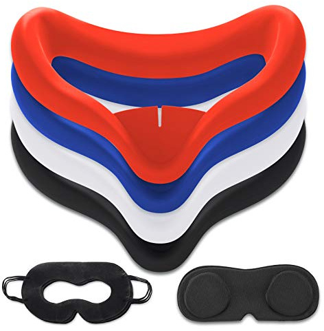 Almohadilla de silicona VR compatible con Oculus Quest 2 VR, a prueba de sudor, a prueba de luz, antideslizante, lavable, de repuesto, accesorios desechables máscara de ojos, 5 lentes protectoras.