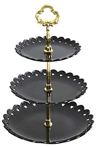 Wagoodter Alzata per dessert 3 livelli Alzata per cupcake Espositore per caramelle per frutta per la decorazione della festa del tè di compleanno di casa di nozze (Nero)