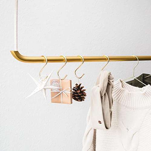 rod & knot Kleiderstange zur Deckenmontage 70 cm Gold – hängende Garderobenstange mit Seil für Flur, Schlafzimmer & Bad