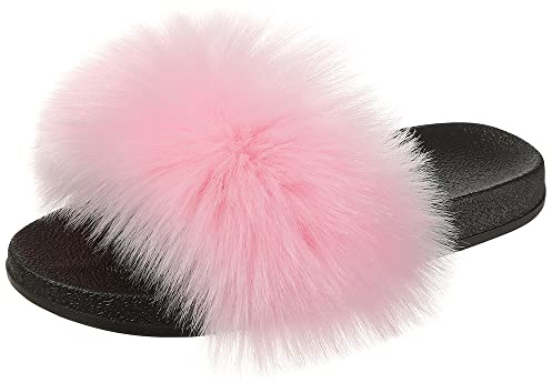 Hitopteu Dam tofflor fluffiga tofflor öppen tå tofflor inomhus utomhus tofflor sandaler för damer