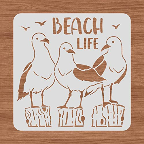 BENECREAT 30x30cm Strandleben-Malschablonen, Seemöwen-Schablonenschablonen für Kunstmalerei auf Holz, Scrapbooking, Kartenherstellung und DIY-Wandboden