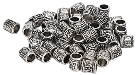 50 Stück Wikinger-Haar-Bart-Perlen, Vintage-Haarrohr-Perlen Dreadlocks-Perlen mit Einzigartigen Mustern für Haarflechten, Armband, Anhänger, Halskette, DIY-Haarschmuck