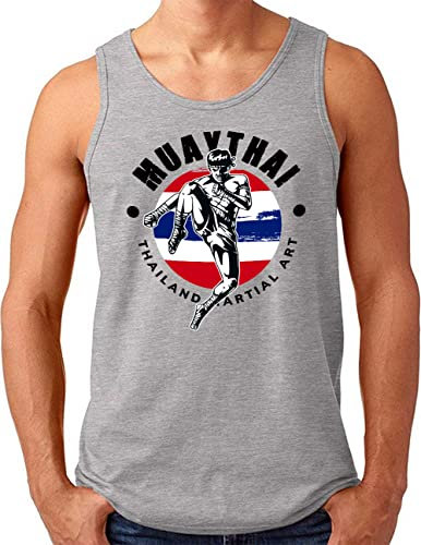 OM3® Muay-Thai Fighter Tank Top Shirt - Herren - Thailand Martial Arts Fight Boxing Club - Grau Meliert, XL