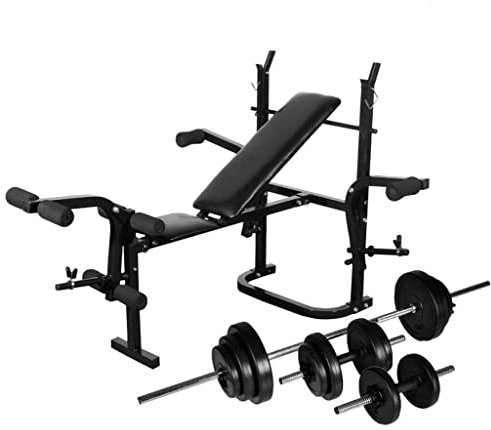 WIFESE Hantelbank mit Ablage, 147x123x103 cm Langhantel und Kurzhantel-Set 30,5 kg FitnessgeräTe FüR Zuhause SportgeräTe Zuhause Hantelbank mit Gewichten Hantelbank Klappbar Hantelscheiben