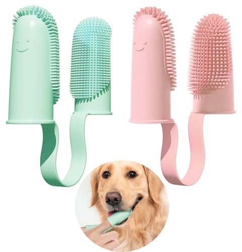 Pijaborg 2 Pack Hunde- und Katzenzahnbürsten-Set, 135 Surround-Borsten für einfache Zahnreinigung, Doppelfinger-Zahnbürste, Zahnpflege für Welpen, Katzen und mittelgroße Haustiere