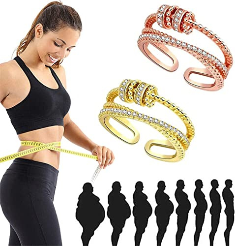 2Stk JANSIO Threanic Triple Spin Ring,Feellief dreifacher Fidget-Ring aus Zirkonia,Jansio Ring zur Gewichtsreduktion,Verstellbarer Moissanite Spinner Rin zu meiner Tochter Fidget Spinner Ring (C)
