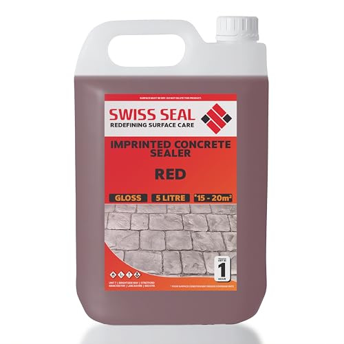Swiss Seal | RED Coloured Imprinted Concrete Sealer GLOSS FINISH + ANTI-SLIP | Colour Tinted Driveway & Patio Sealant - Wet Look | Colour Tint Sealant For Outdoor Concrete Floor (2 x 5 Litre)