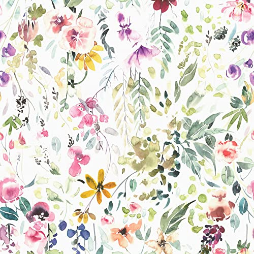 VEELIKE Tapeten Blumen Weiß Aquarell 44.5cm x 900cm Blumentapete Vintage Fototapete Schlafzimmer Romantik Tapete Blätter Mustertapete Tropische Schrankpapier Möbelfolie Selbstklebend Klebefolie Tisch