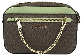 Michael Kors Jet Set Large EW Brown Sage PVC Leder Reißverschluss Kette Crossbody Damen Handtasche, Braun, One size