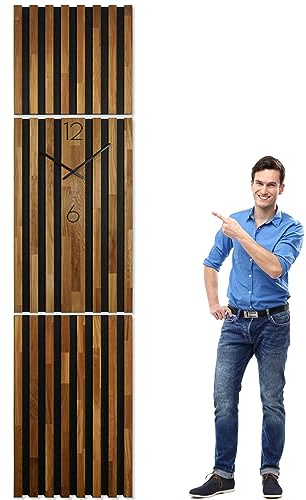 FLEXISTYLE Wanduhr groß XXL Moderne Eichenholz Aufhängepaneel Lamele 250x58cm Holz Eiche holzoptik ohne tickgeräusche modern Wohnzimmer