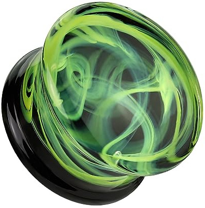 beyoutifulthings Ohr-Plug Wirbelnder Rauch Schwarz Grün Glas Ohr-Piercing Ohr-Schmuck Tunnel Double Flare Sattel-Verschluss 6-25mm