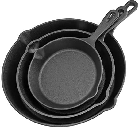 Sartén de Hierro Fundido, Juego de 3 Piezas de 6in/8in/10in Sartenes Presazonadas para Freír, Saltear, Cocinar, Parrilla para Horno, Apta para Estufa