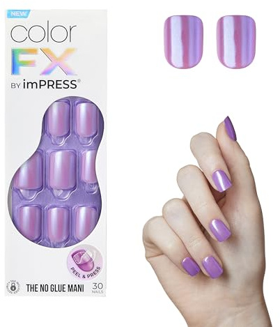 KISS imPRESS Color FX 'Wonder' – Unghie Press-On Effetto Metal Chrome Magnetico. Colore Viola e Fucsia, forma squared. Senza Colla per un'Applicazione Istantanea e Tenuta Fino a 7 Giorni.