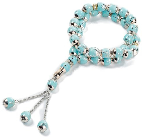 12 mm muslimischer Rosenkranz 33 Perlen Islamische Gebetsperlen Tasbih Quasten Anhänger Allah Mohammed Rosenkranz Eid Ramadan Bracelets Geschenk für Frauen Männer Männer