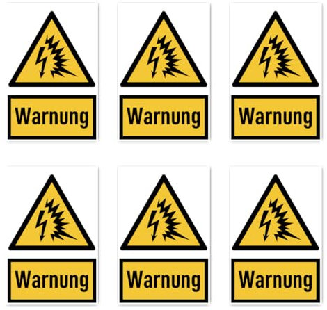 Aufkleber: 75x50 mm, 6 Stück - Signalwort Warnung vor Lichtbogen - Warnzeichen mit Text (deutsch) (gelb/schwarz) - hochkant - W042 - DIN EN ISO 7010 / ASR A1.3