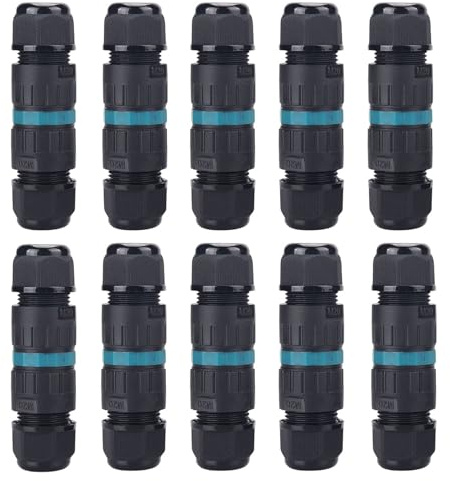 Azduou IP68 Waterproof 2 Way 3-PIN Junction Box Electrical Cable Connector M20 Wire Range(5-12mm) Wire Connector for Outdoor Quick Repair Extend Power Cables Waterproof Connector （10 PCS Screw-Free ）