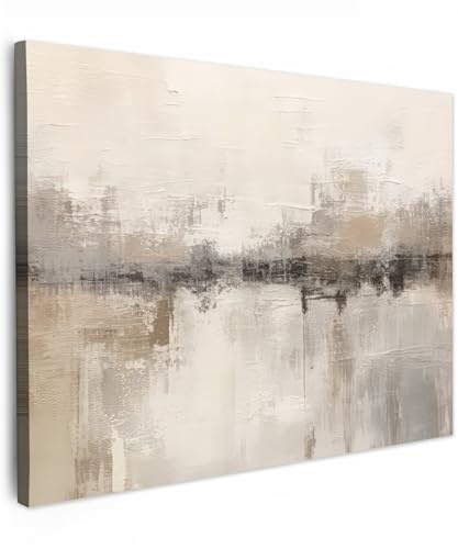 MuchoWow© Leinwand Bilder Wanddeko Wohnzimmer Aesthetic Room Decor Deko | 80x60 cm - Zimmer Wandbilder Modern Bild auf Moderne Kunst - Abstrakt - Beige