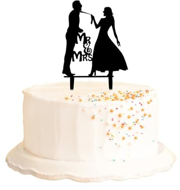 MAIGO Mr And Mrs Cake Topper - Wedding Cake Topper, Bride To Be, Just Married, Congratulations - White Or Neutral, Resin, 13cm x 0.5cm
