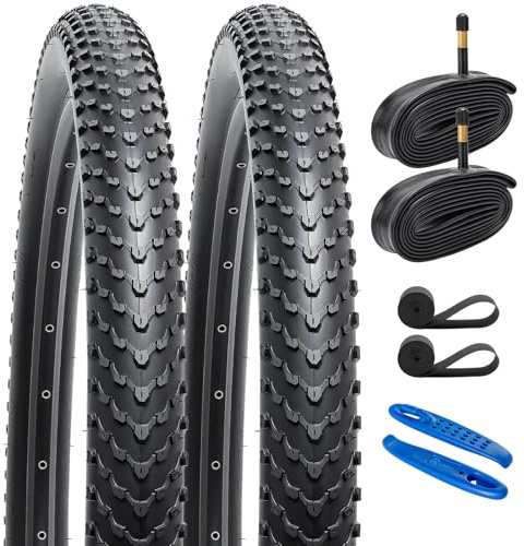 YunSCM 2-Pack 29 Zoll Faltbare Reifen 29x2.40 ETRTO 60-622 und 29 Zoll Schlauch AV48mm Schrader Ventil kompatibel Mountainbike 29x2.30 29x2.35 29x2.40 Fahrradreifen und Schlauch (W2033)