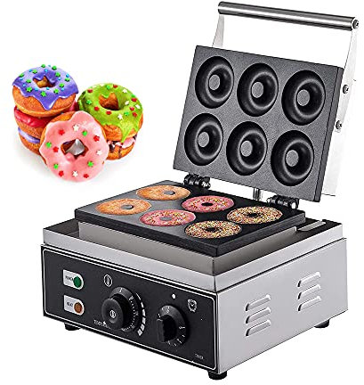 Machine à Donuts Professionnelle, Machine à Donuts 1550 W, avec 6 Trous 50-300 ℃ Moule de Cuisson de Donuts Machine à Donuts à Gaufres Friteuse à Donuts pour Boulangerie Professionnelle