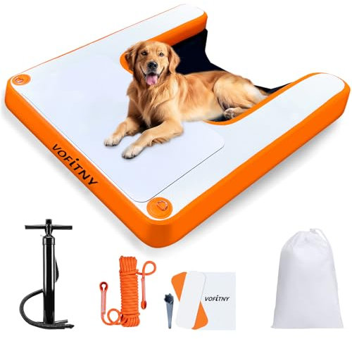 VOFiTNY Inflatable Dog Pool Ramp Portable Floating Ladder for Dogs, Puppy Docks, and Water Plank for Inground Pools and Lakes (4ft x 3.3ft x 4in, Orange)